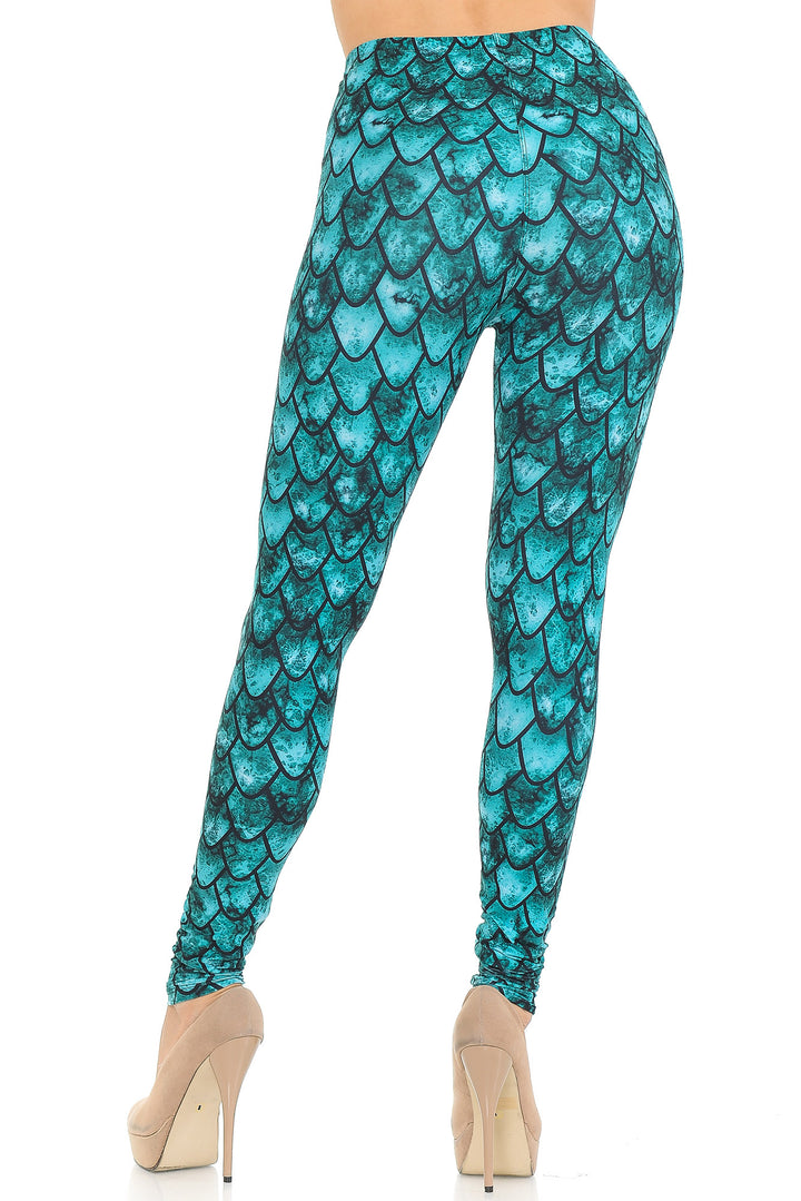 Creamy Soft Premium Women's Leggings Green Dragon Regular Size, High Rise, Stretchy & Comfortable Fit - by USA Fashion