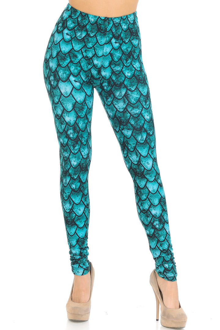 Creamy Soft Premium Women's Leggings Green Dragon Regular Size, High Rise, Stretchy & Comfortable Fit - by USA Fashion