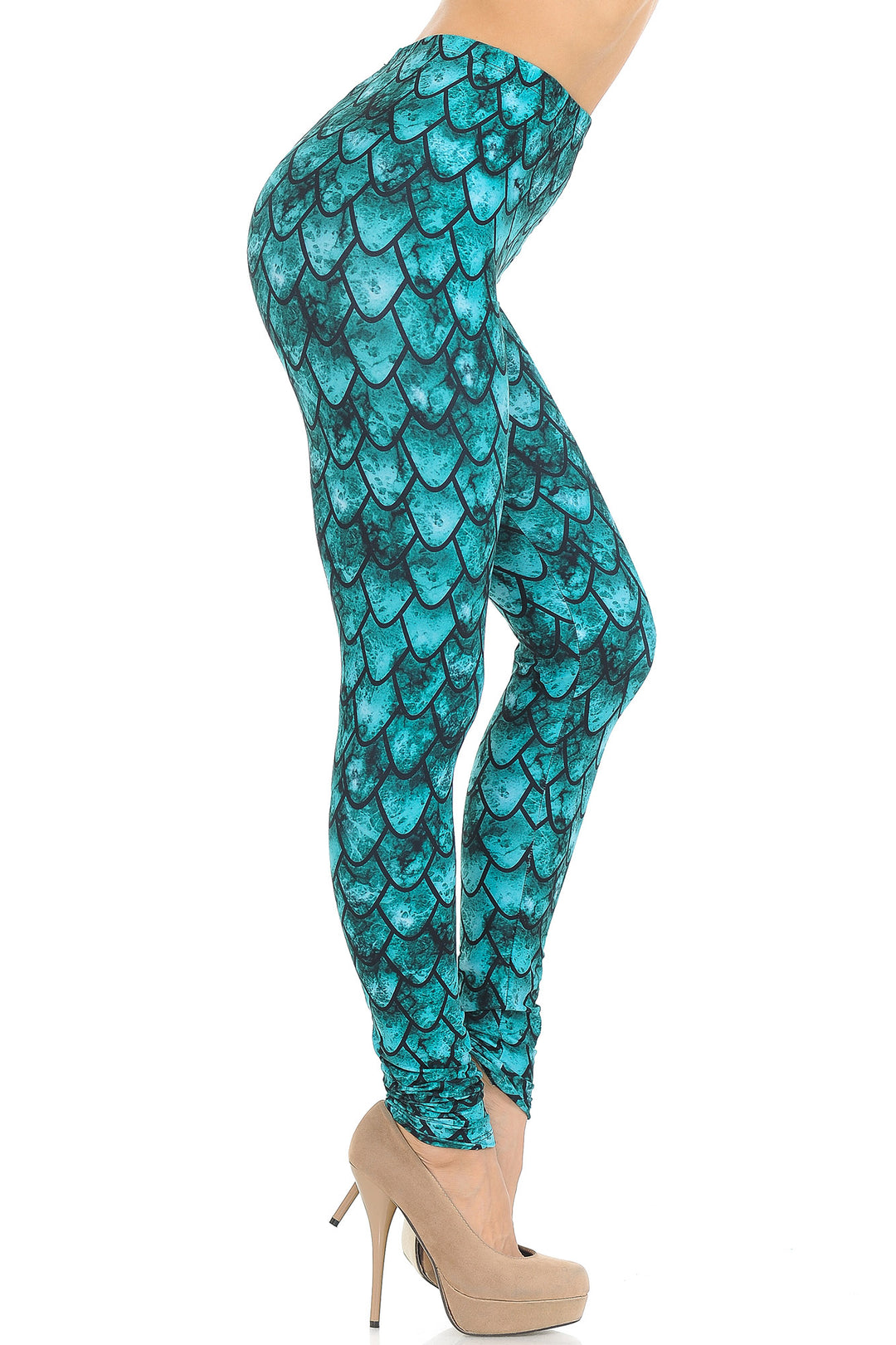 Creamy Soft Premium Women's Leggings Green Dragon Regular Size, High Rise, Stretchy & Comfortable Fit - by USA Fashion