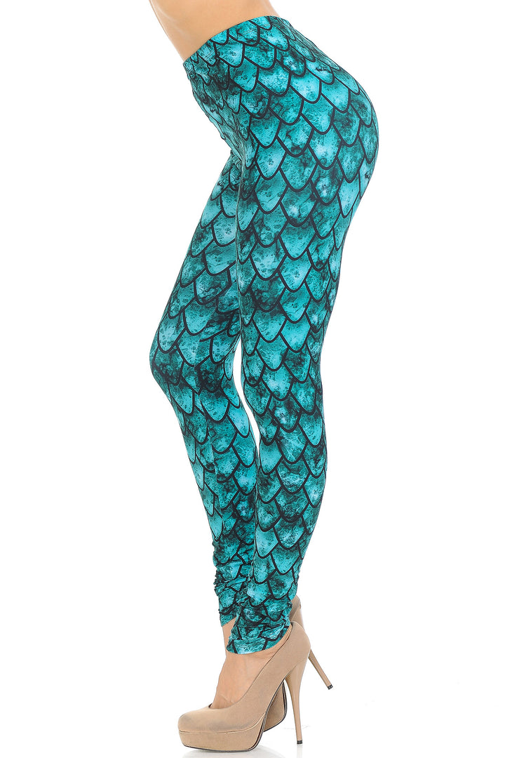 Creamy Soft Premium Women's Leggings Green Dragon Regular Size, High Rise, Stretchy & Comfortable Fit - by USA Fashion