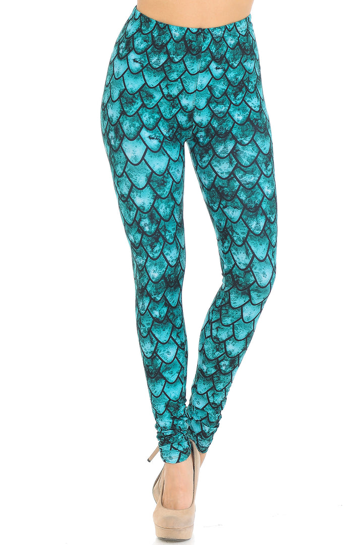 Creamy Soft Premium Women's Leggings Green Dragon Regular Size, High Rise, Stretchy & Comfortable Fit - by USA Fashion