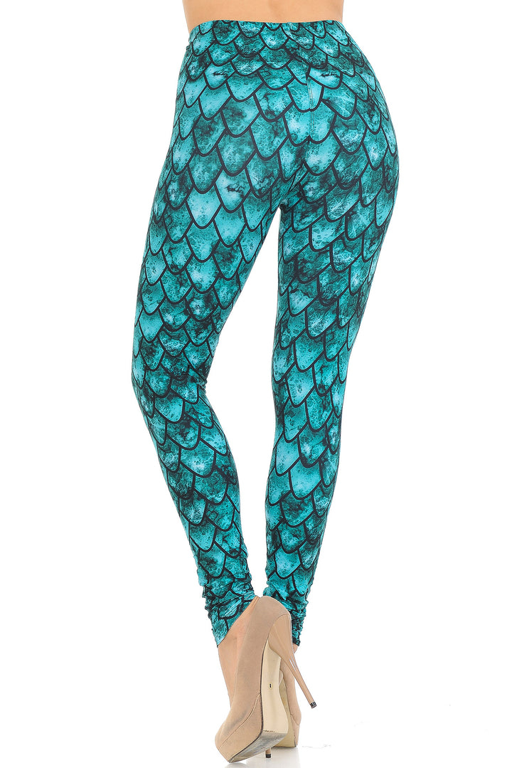 Creamy Soft Premium Women's Leggings Green Dragon Regular Size, High Rise, Stretchy & Comfortable Fit - by USA Fashion