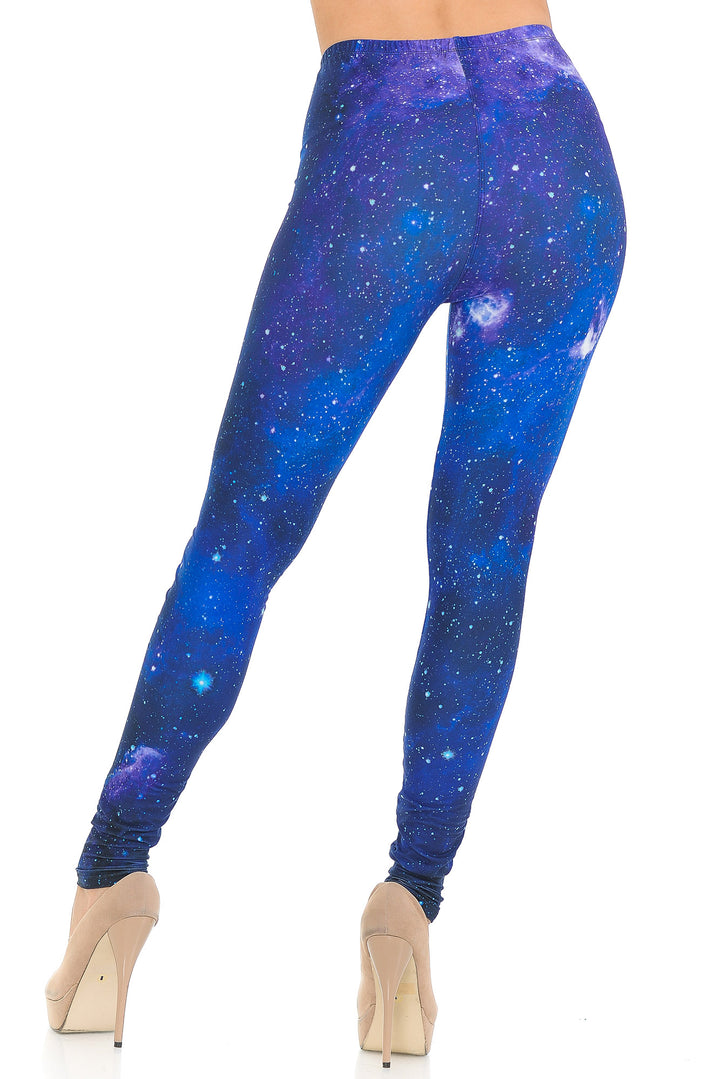 Creamy Soft Premium Women's Leggings Blue Galaxy Regular Size, High Rise, Stretchy & Comfortable Fit - by USA Fashion