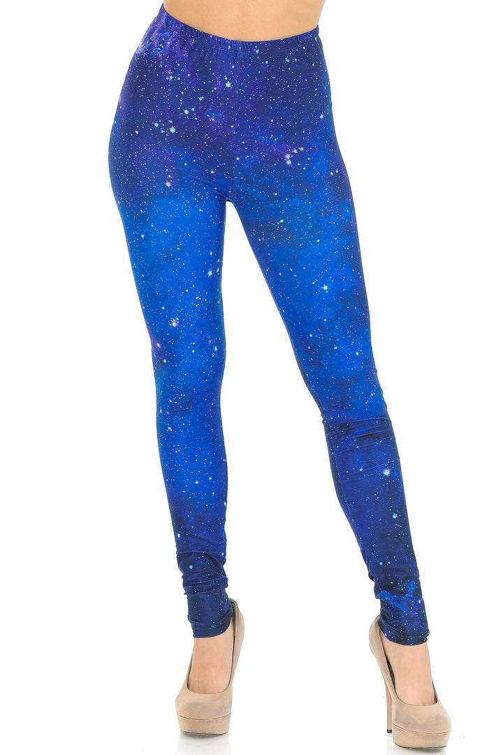 Creamy Soft Premium Women's Leggings Blue Galaxy Regular Size, High Rise, Stretchy & Comfortable Fit - by USA Fashion