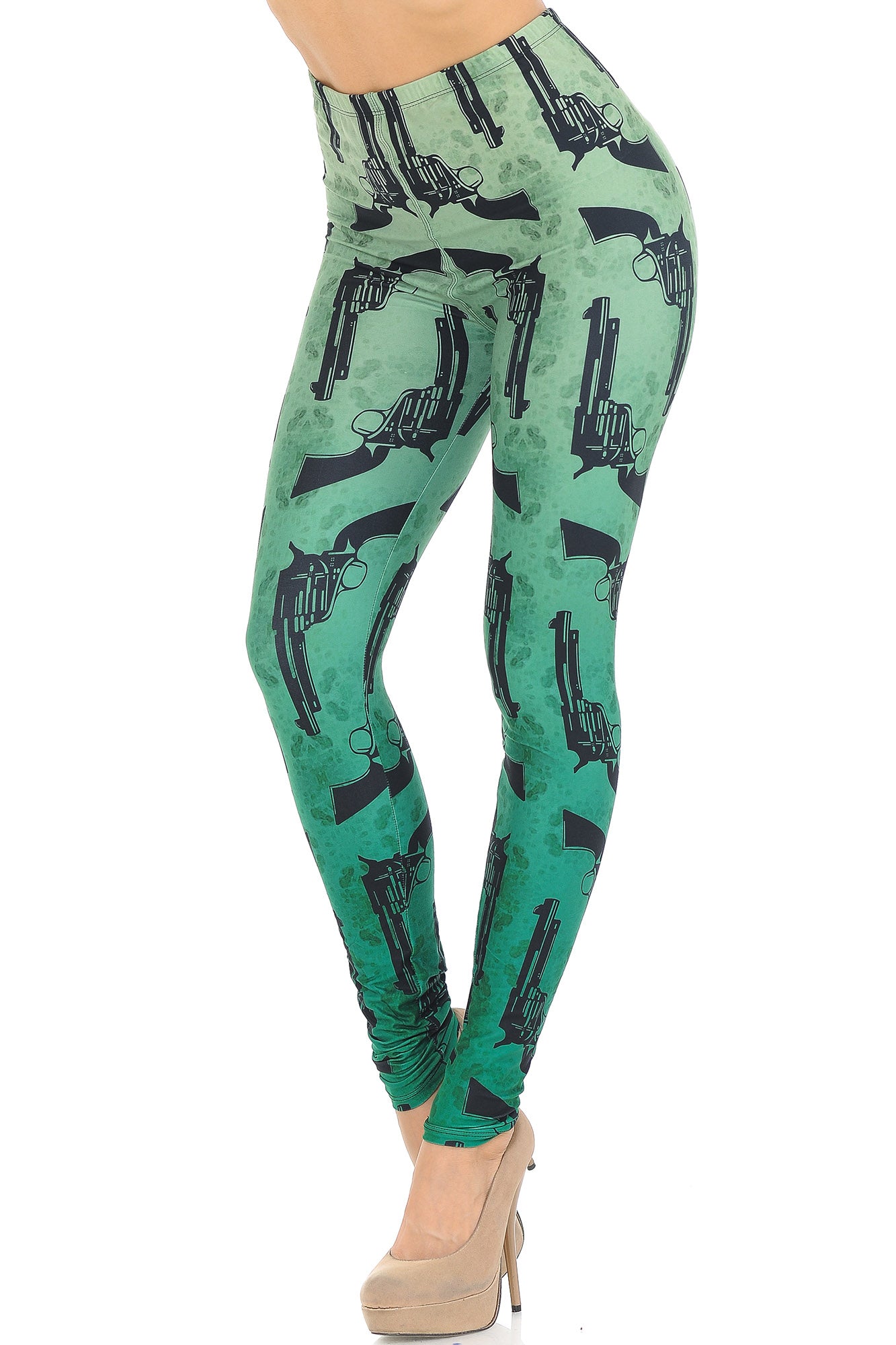 Creamy Soft Premium Women's Leggings Ombre Green Guns Regular Size, High Rise, Stretchy & Breathable, Comfortable Fit - by USA Fashion