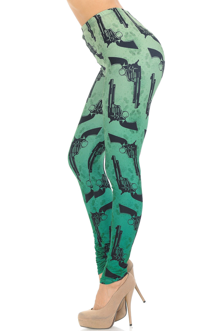 Creamy Soft Premium Women's Leggings Ombre Green Guns Regular Size, High Rise, Stretchy & Breathable, Comfortable Fit - by USA Fashion