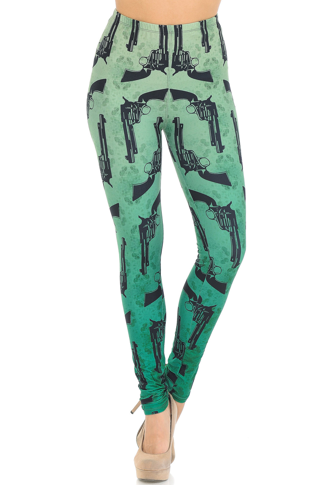 Creamy Soft Premium Women's Leggings Ombre Green Guns Regular Size, High Rise, Stretchy & Breathable, Comfortable Fit - by USA Fashion
