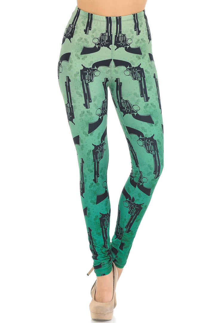 Creamy Soft Premium Women's Leggings Ombre Green Guns Regular Size, High Rise, Stretchy & Breathable, Comfortable Fit - by USA Fashion