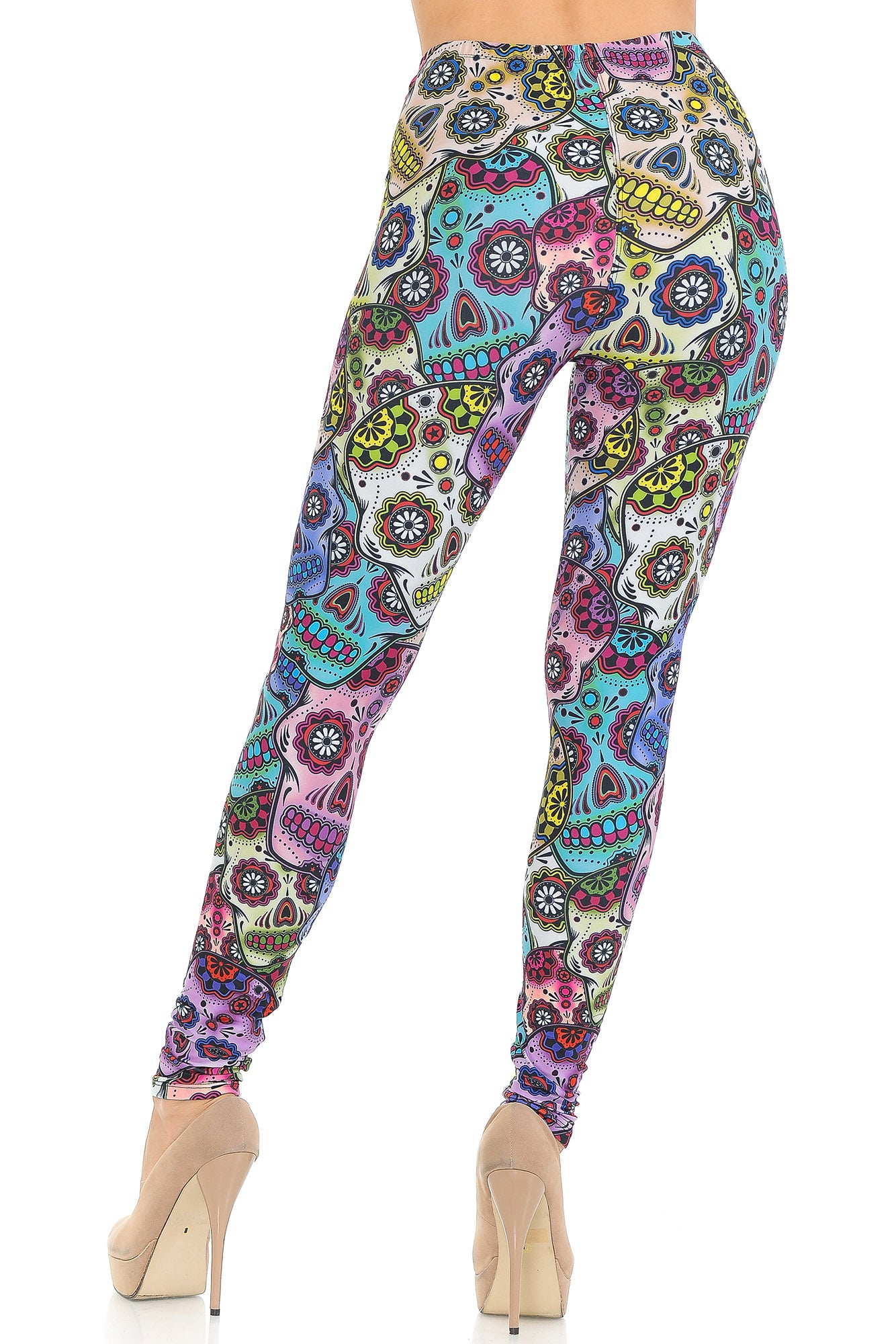 Creamy Soft Premium Women's Leggings Sugar Skull Regular Size, High Rise, Stretchy & Comfortable Fit - by USA Fashion