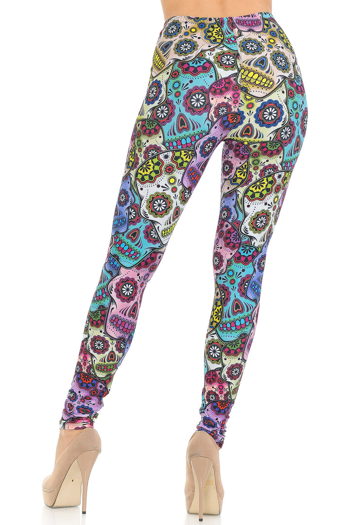 Creamy Soft Sugar Skull Extra Small Leggings - USA Fashionâ„¢ (XSmall One Size,Multi Color Bold)