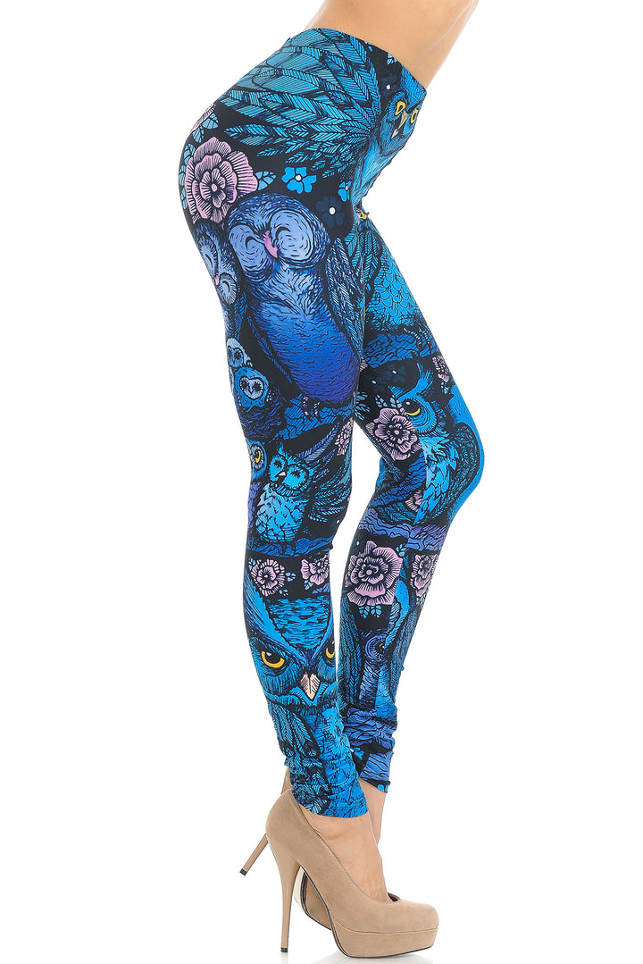 Creamy Soft Blue Owl Collage Extra Small Leggings - USA Fashionâ„¢ (XSmall One Size,Blue)