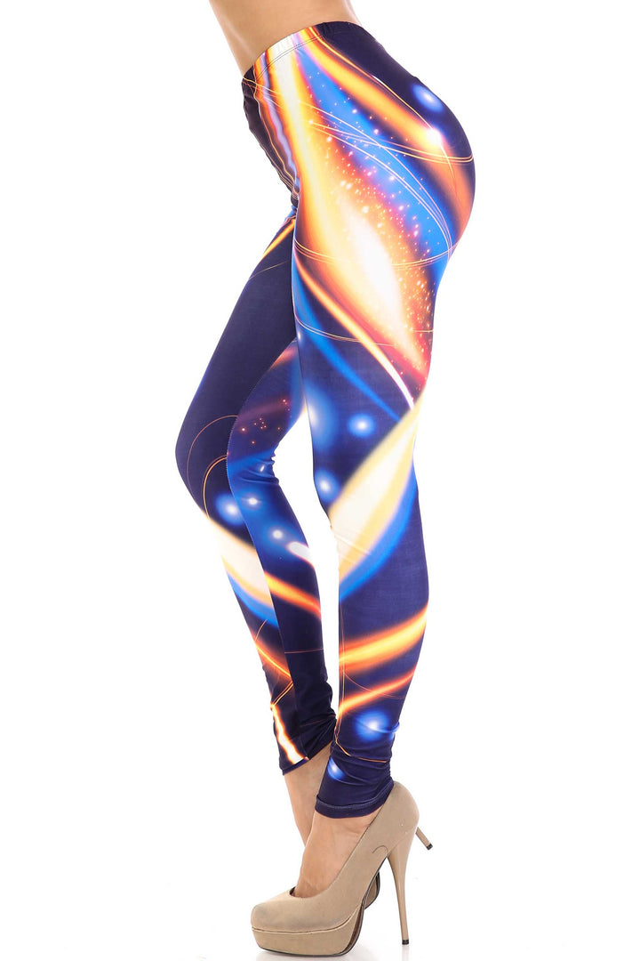 Creamy Soft Premium Women's Leggings Psychedelic Contour Regular Size, High Rise, Stretchy & Breathable, Comfortable Fit - by USA Fashion
