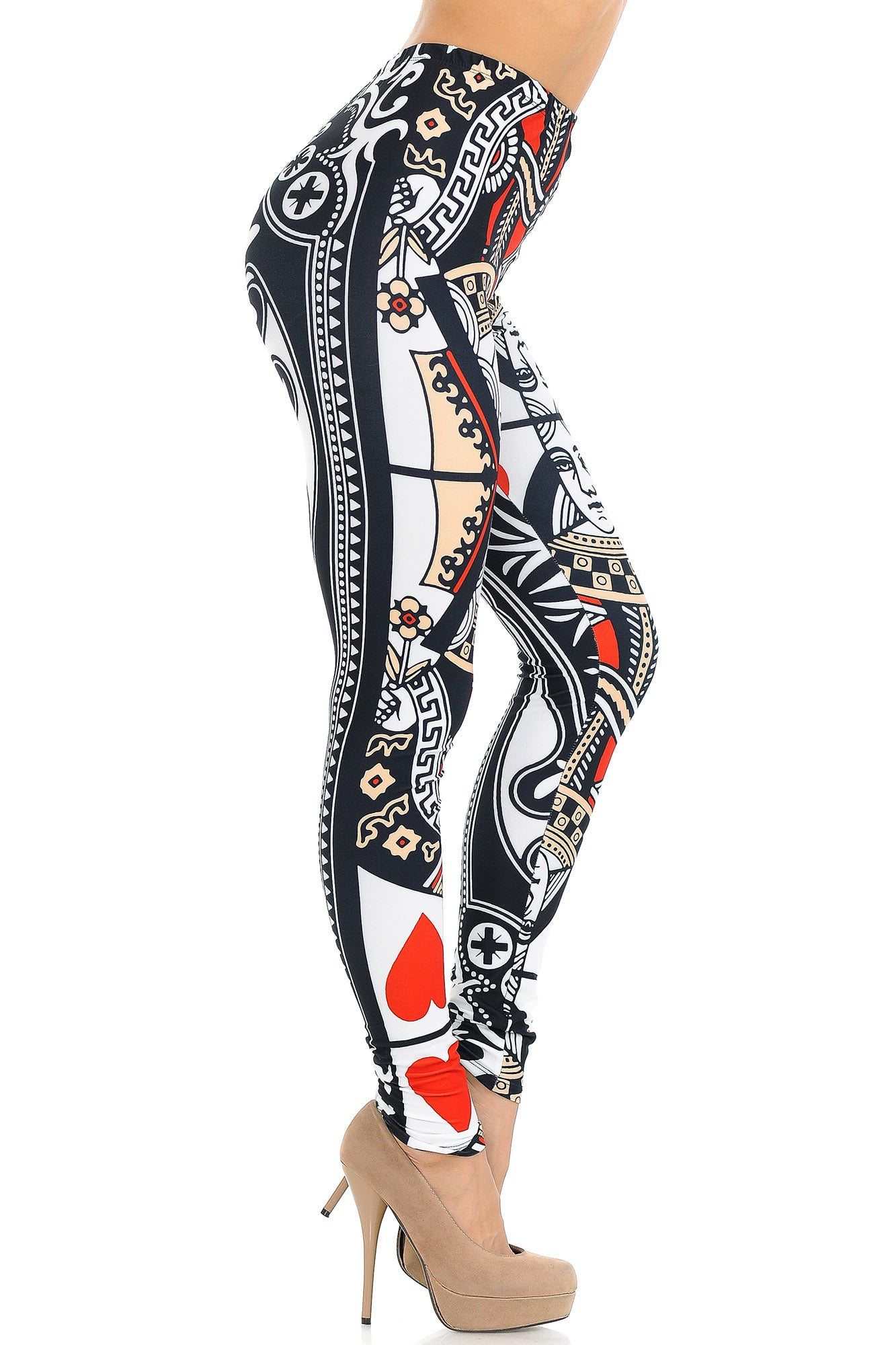 Creamy Soft Premium Women's Leggings Queen of Hearts Regular Size, High Rise, Stretchy & Breathable, Comfortable Fit - by USA Fashion