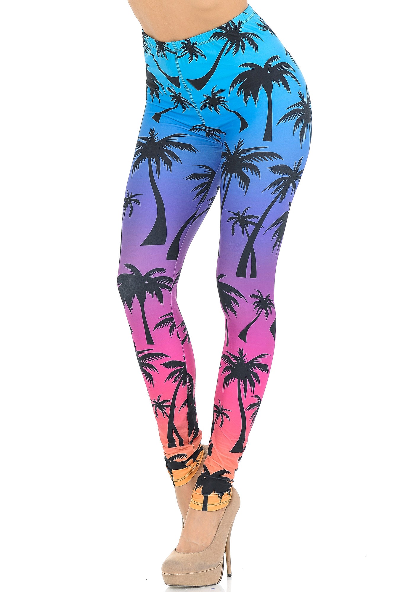 Creamy Soft Ombre Palm Tree Extra Small Leggings - USA Fashionâ„¢ (XSmall One Size,Multi Color Bold)