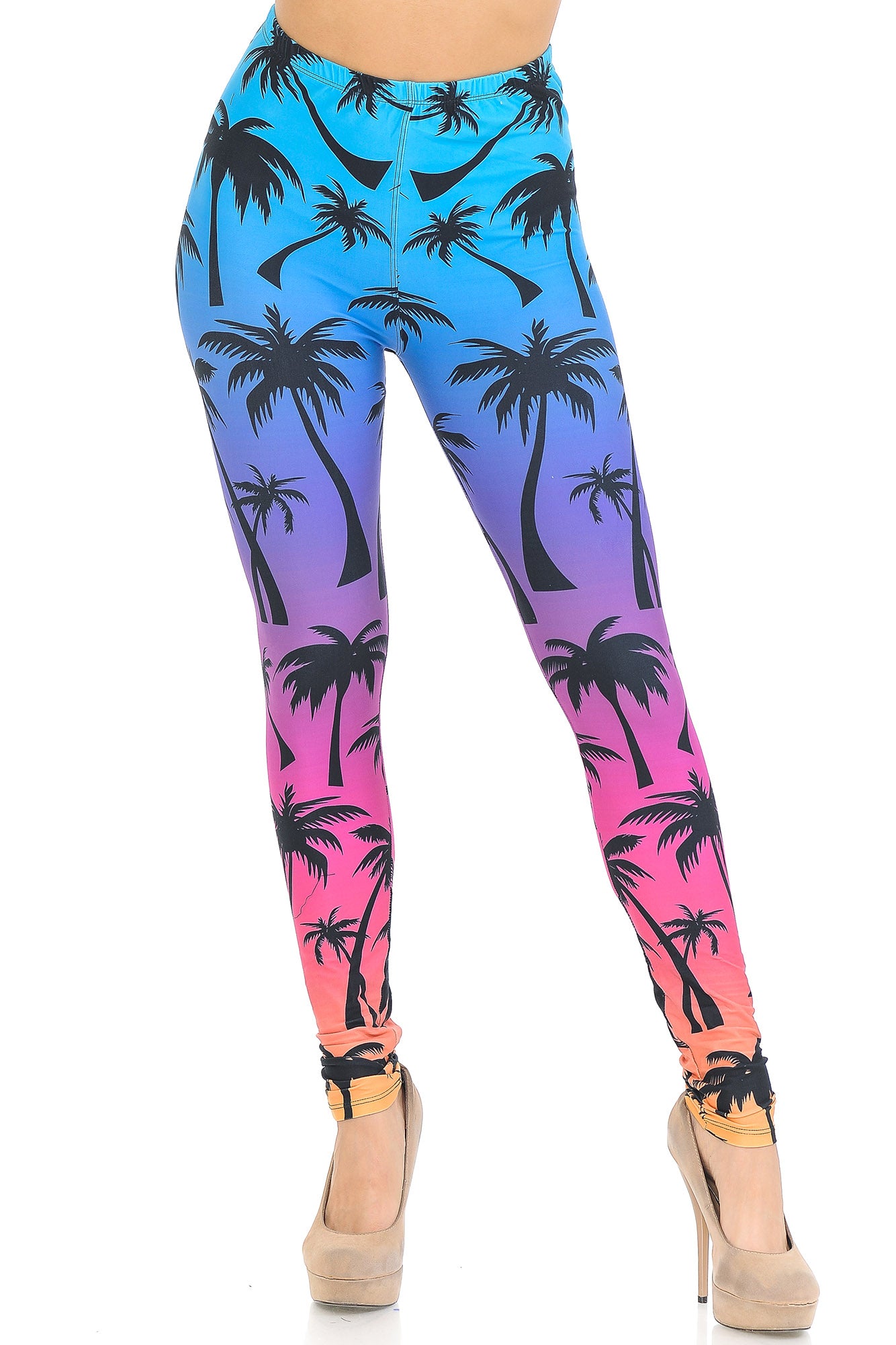 Creamy Soft Ombre Palm Tree Extra Small Leggings - USA Fashionâ„¢ (XSmall One Size,Multi Color Bold)