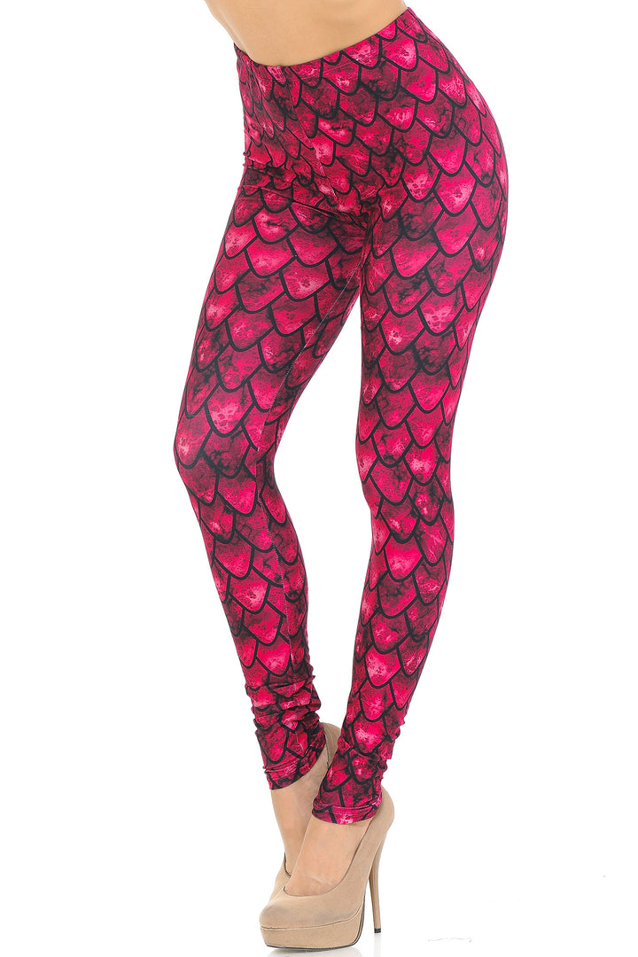 Creamy Soft Premium Women's Leggings Red Scale Regular Size, High Rise, Stretchy & Comfortable Fit - by USA Fashion