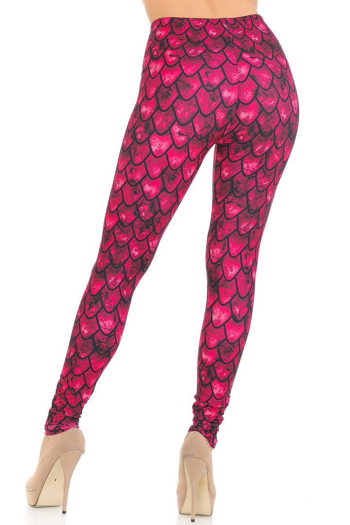Creamy Soft Premium Women's Leggings Red Scale Regular Size, High Rise, Stretchy & Comfortable Fit - by USA Fashion