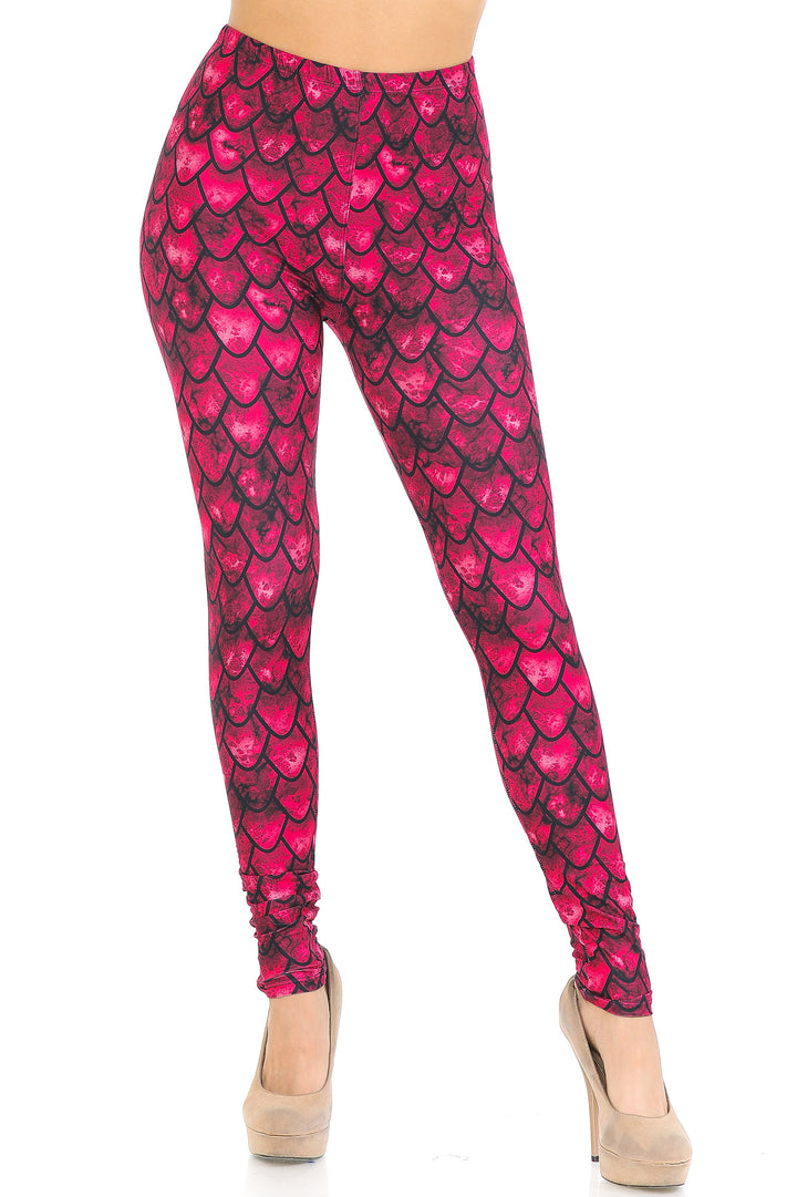 Creamy Soft Premium Women's Leggings Red Scale Regular Size, High Rise, Stretchy & Comfortable Fit - by USA Fashion
