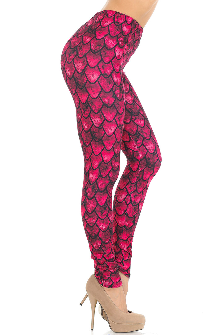 Creamy Soft Premium Women's Leggings Red Scale Regular Size, High Rise, Stretchy & Comfortable Fit - by USA Fashion
