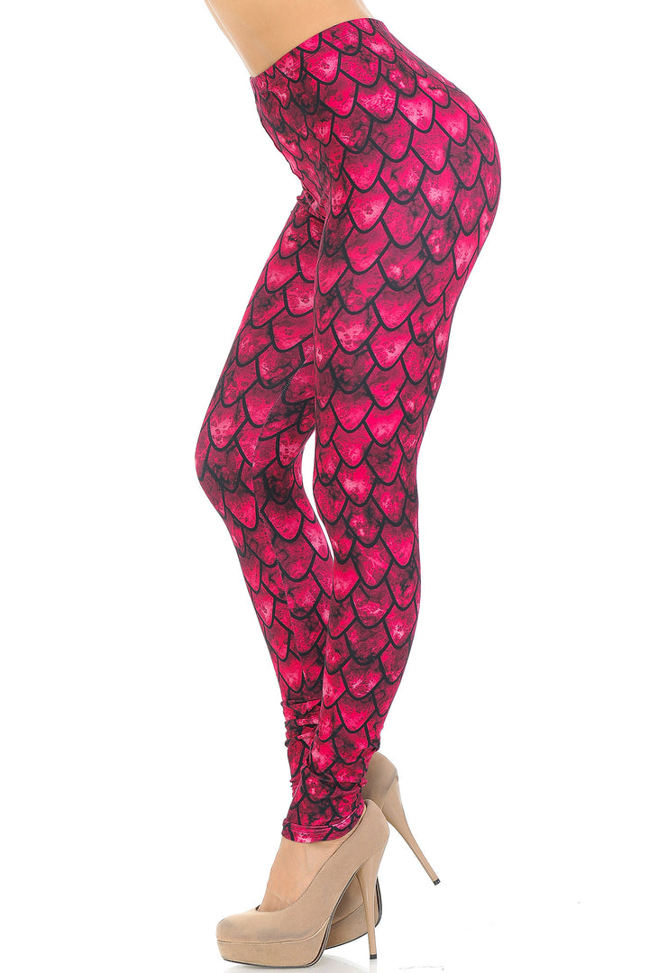 Creamy Soft Premium Women's Leggings Red Scale Regular Size, High Rise, Stretchy & Comfortable Fit - by USA Fashion