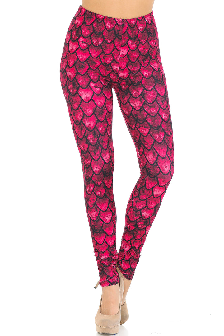 Creamy Soft Premium Women's Leggings Red Scale Regular Size, High Rise, Stretchy & Comfortable Fit - by USA Fashion