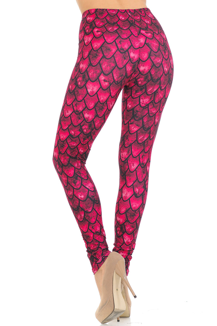 Creamy Soft Premium Women's Leggings Red Scale Regular Size, High Rise, Stretchy & Comfortable Fit - by USA Fashion