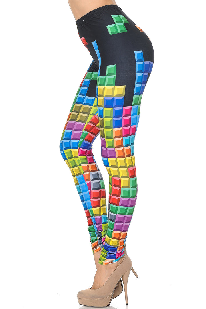 Creamy Soft Tetris Leggings - USA Fashionâ„¢ (One Size Regular,Multi Color Bold)