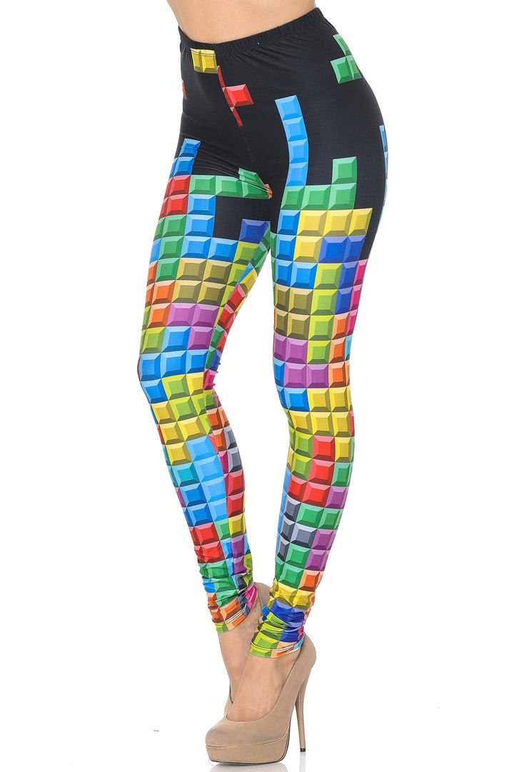 Creamy Soft Tetris Extra Small Leggings - USA Fashionâ„¢ (XSmall One Size,Multi Color Bold)