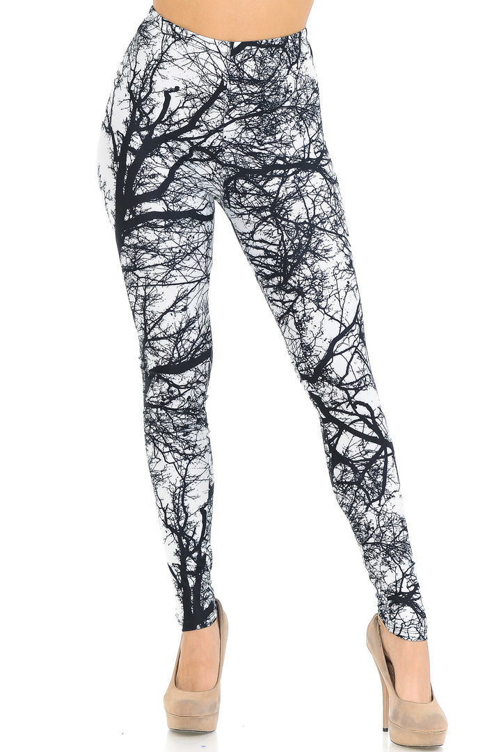 Creamy Soft Photo Negative Tree Extra Small Leggings - USA Fashionâ„¢ (XSmall One Size,White)