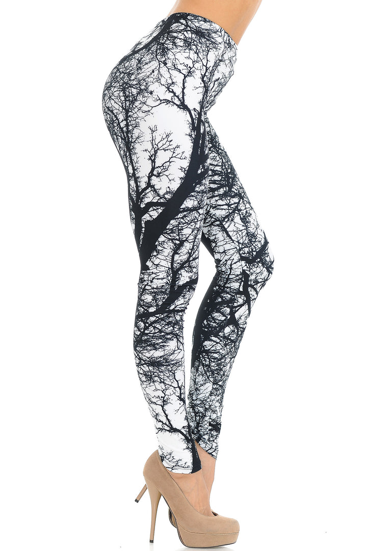Creamy Soft Photo Negative Tree Extra Small Leggings - USA Fashionâ„¢ (XSmall One Size,White)