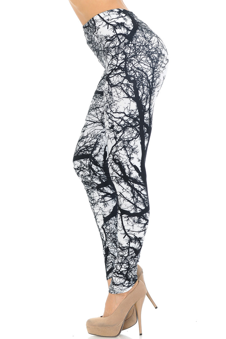 Creamy Soft Photo Negative Tree Extra Small Leggings - USA Fashionâ„¢ (XSmall One Size,White)