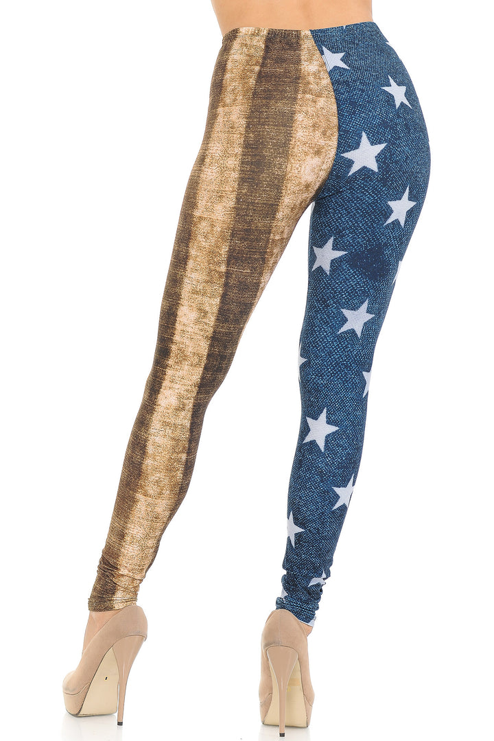 Creamy Soft Premium Women's Leggings Vintage USA Flag Regular Size, High Rise, Stretchy & Breathable, Comfortable Fit - by USA Fashion