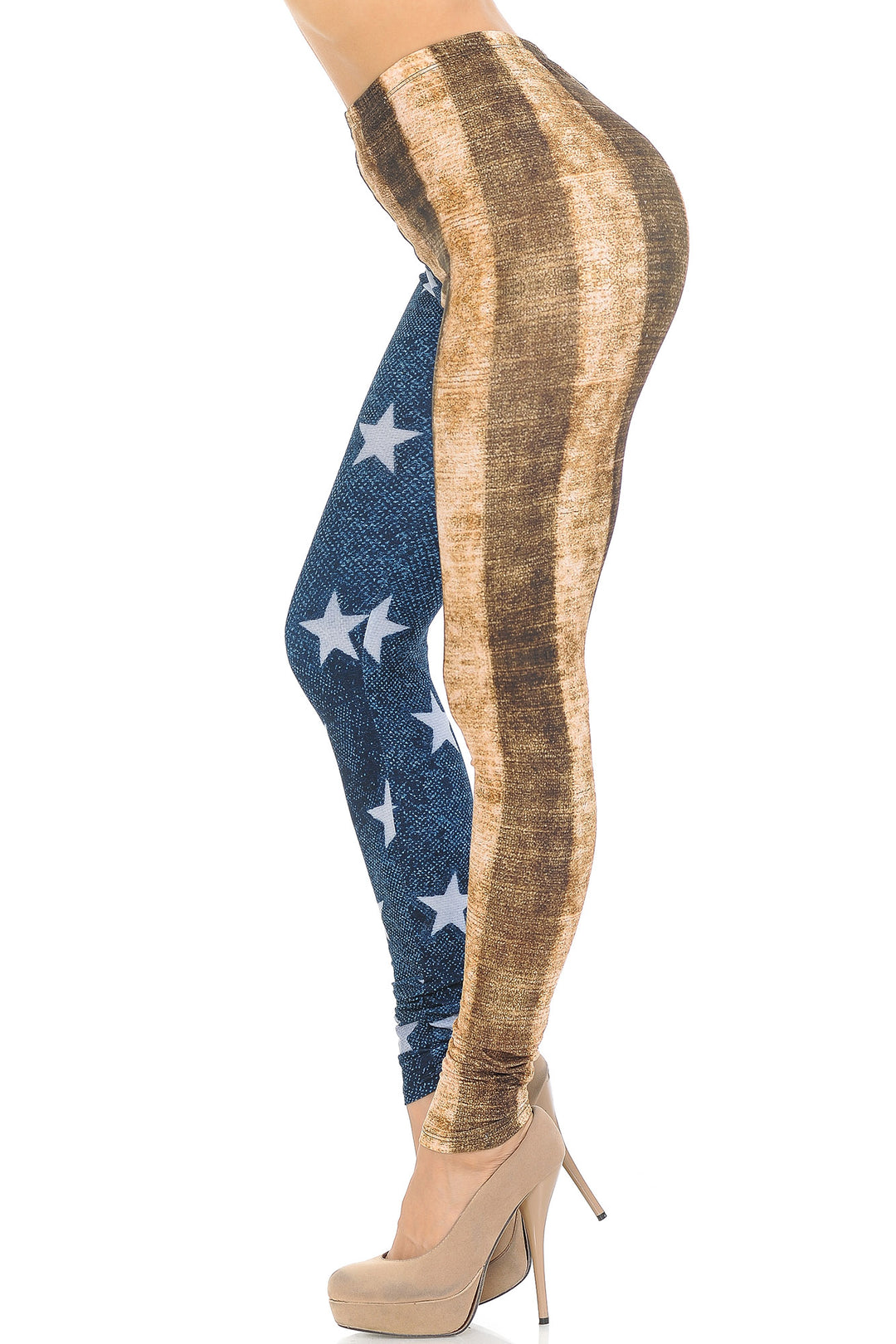 Creamy Soft Premium Women's Leggings Vintage USA Flag Regular Size, High Rise, Stretchy & Breathable, Comfortable Fit - by USA Fashion