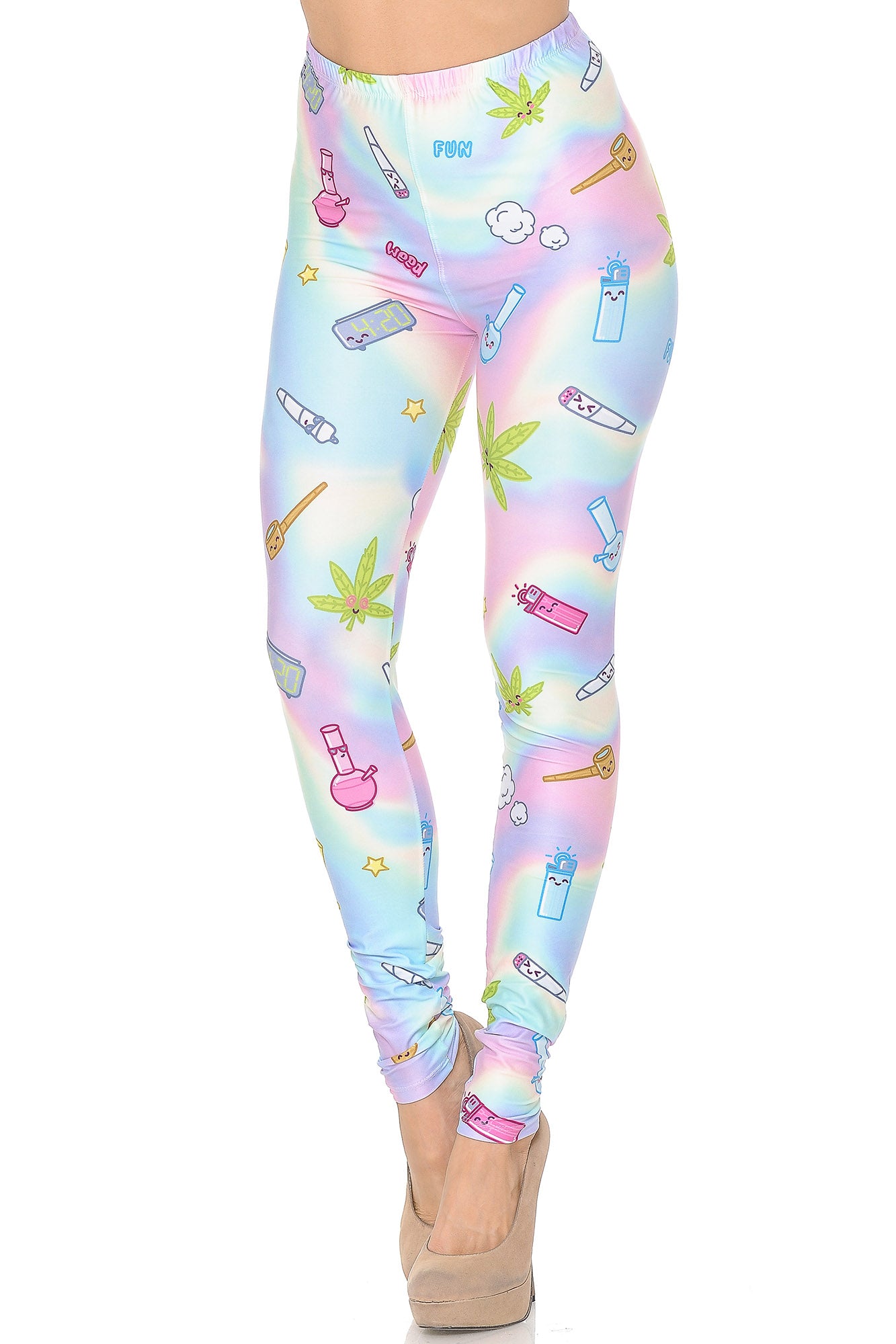 Creamy Soft Marijuana Life Extra Small Leggings - USA Fashionâ„¢ (XSmall One Size,Multi Color Pastel)