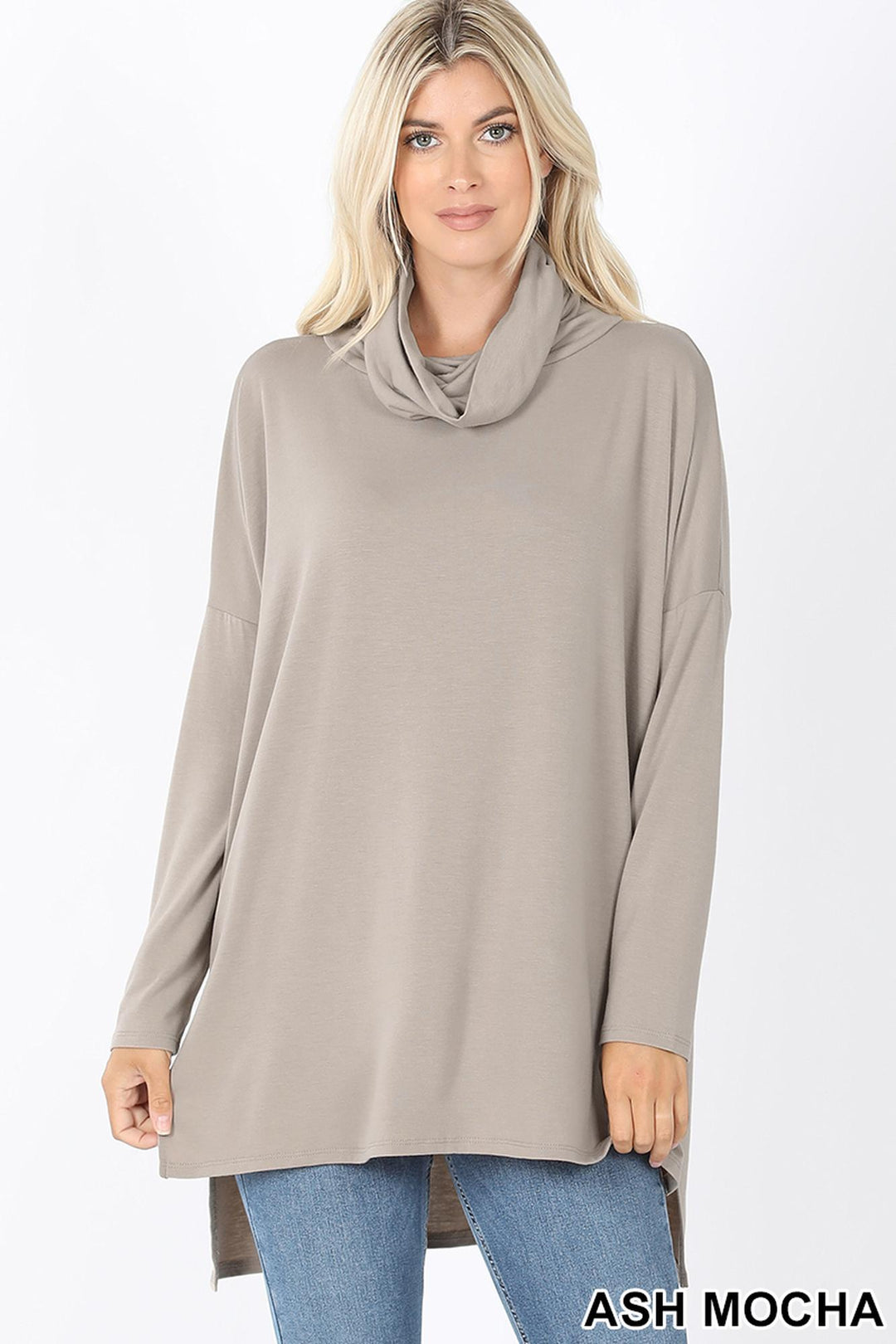 Cowl Neck Hi-Low Long Sleeve Plus Size Top