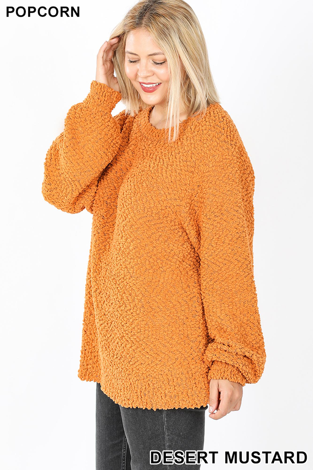 Popcorn Balloon Sleeve Round Neck Pullover Sweater - Plus Size - 1XL 2XL 3XL