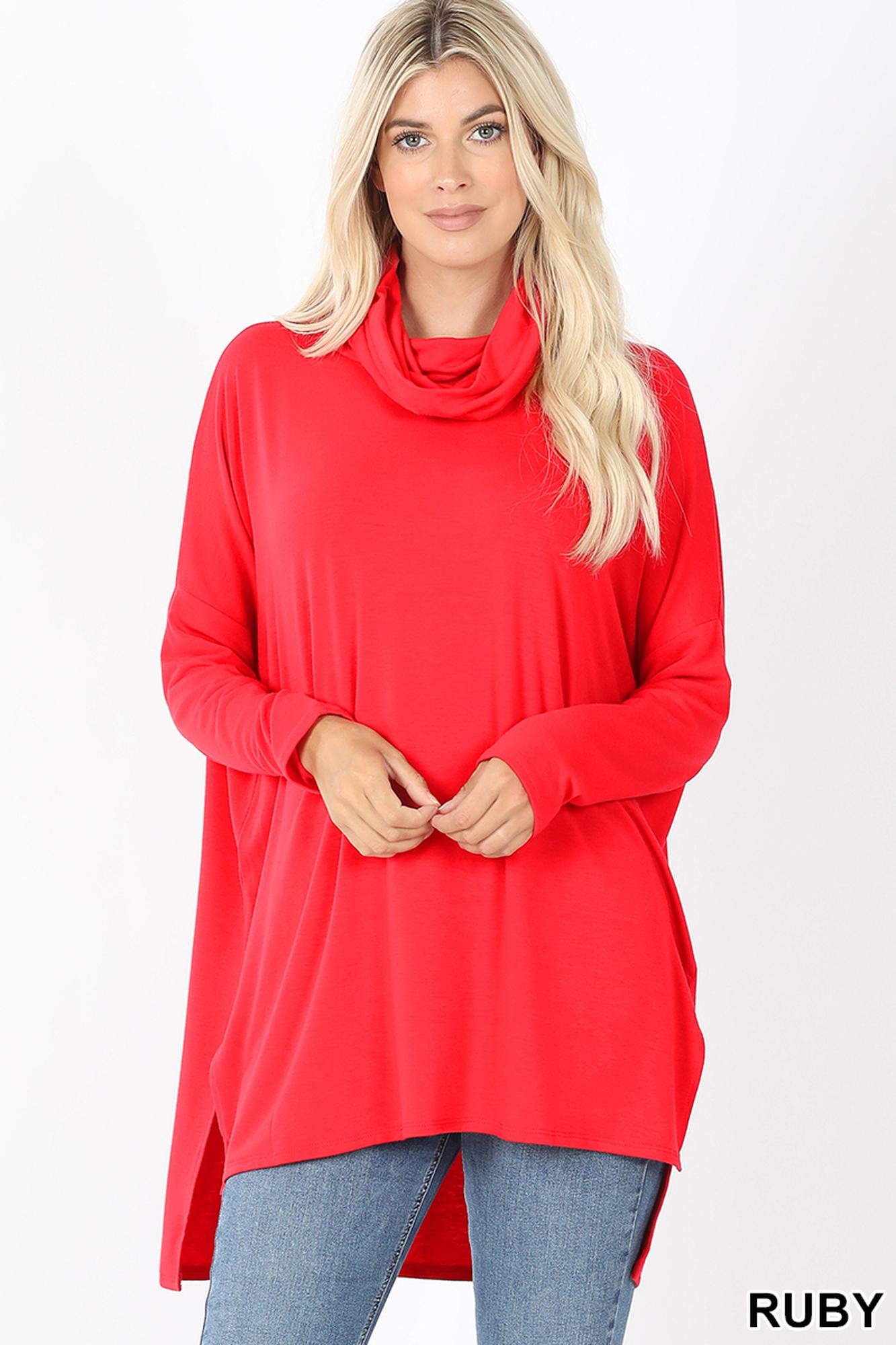Cowl Neck Hi-Low Long Sleeve Top