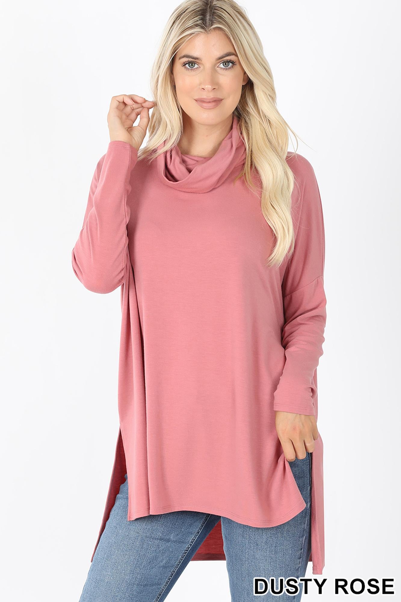 Cowl Neck Hi-Low Long Sleeve Top