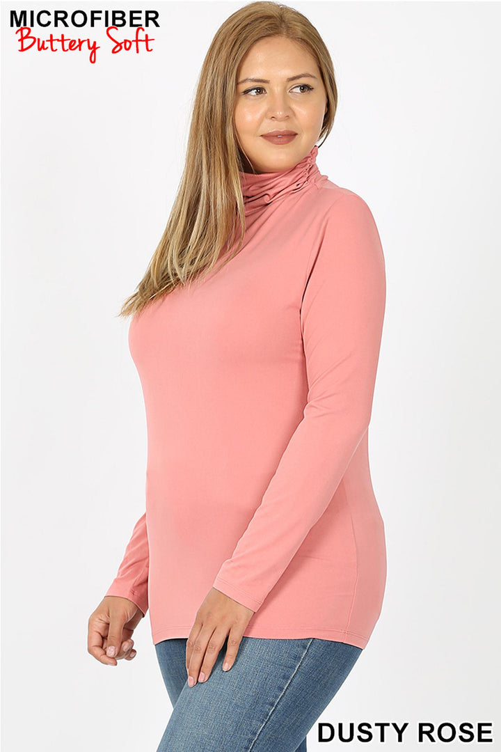 Brushed Microfiber Mock Neck Plus Size Top