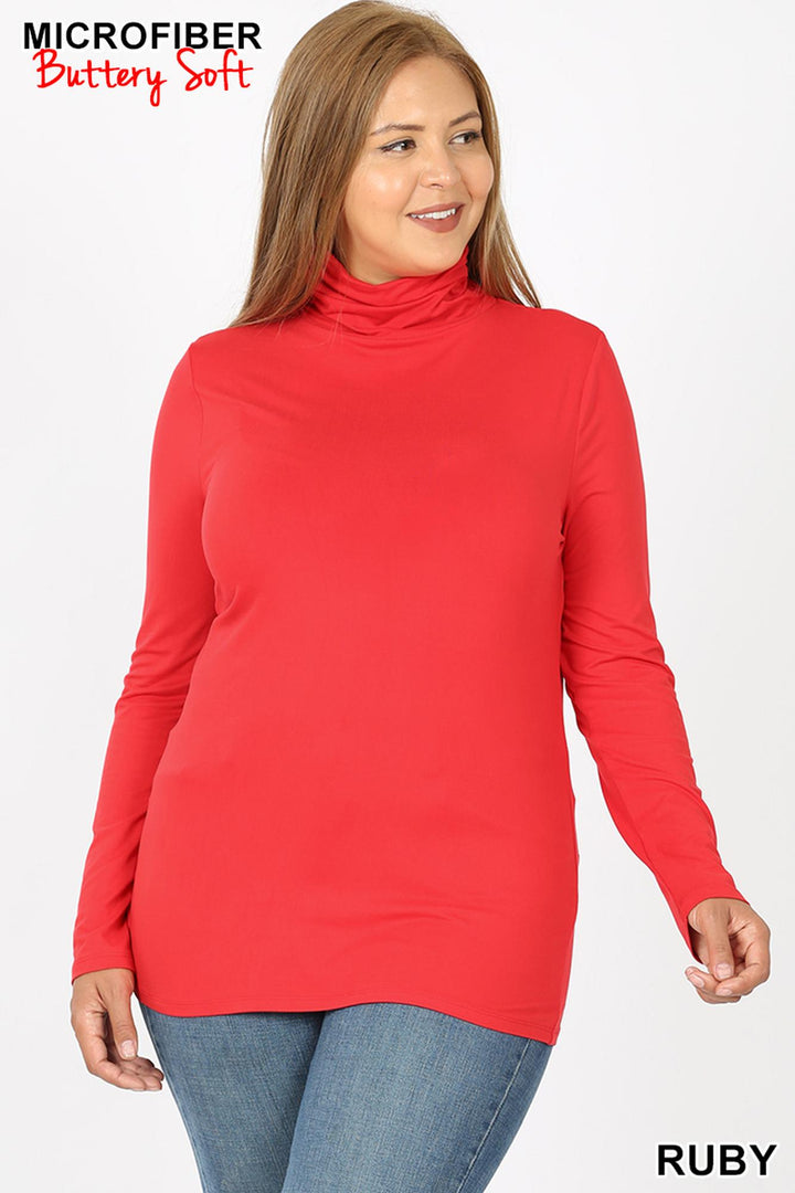 Brushed Microfiber Mock Neck Plus Size Top