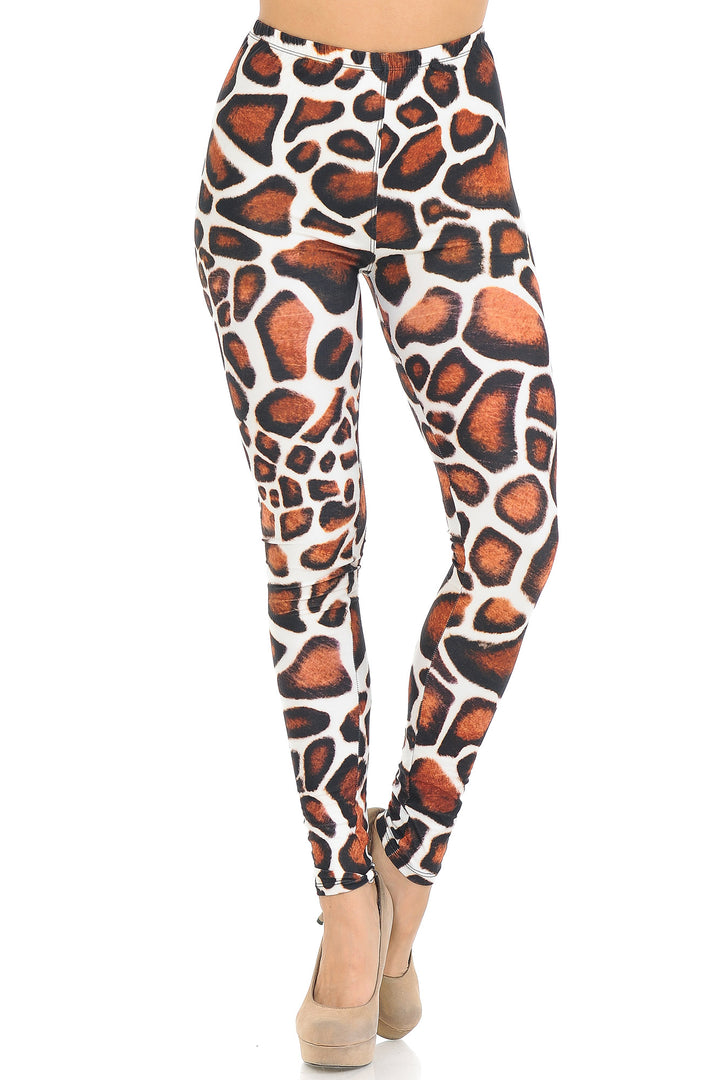Creamy Soft Premium Women's Leggings Giraffe Print Regular Size, High Rise, Stretchy & Comfortable Fit - by USA Fashion