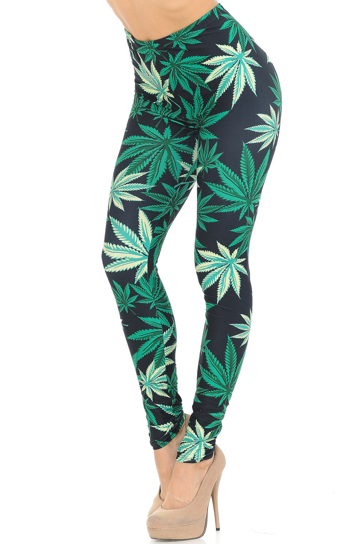 Creamy Soft Black Weed Extra Small Leggings - USA Fashionâ„¢ (XSmall One Size,Green)