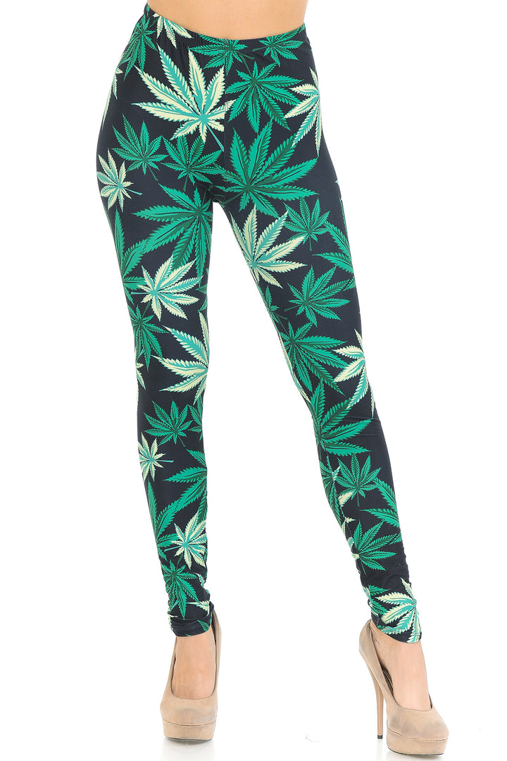 Creamy Soft Black Weed Extra Small Leggings - USA Fashionâ„¢ (XSmall One Size,Green)