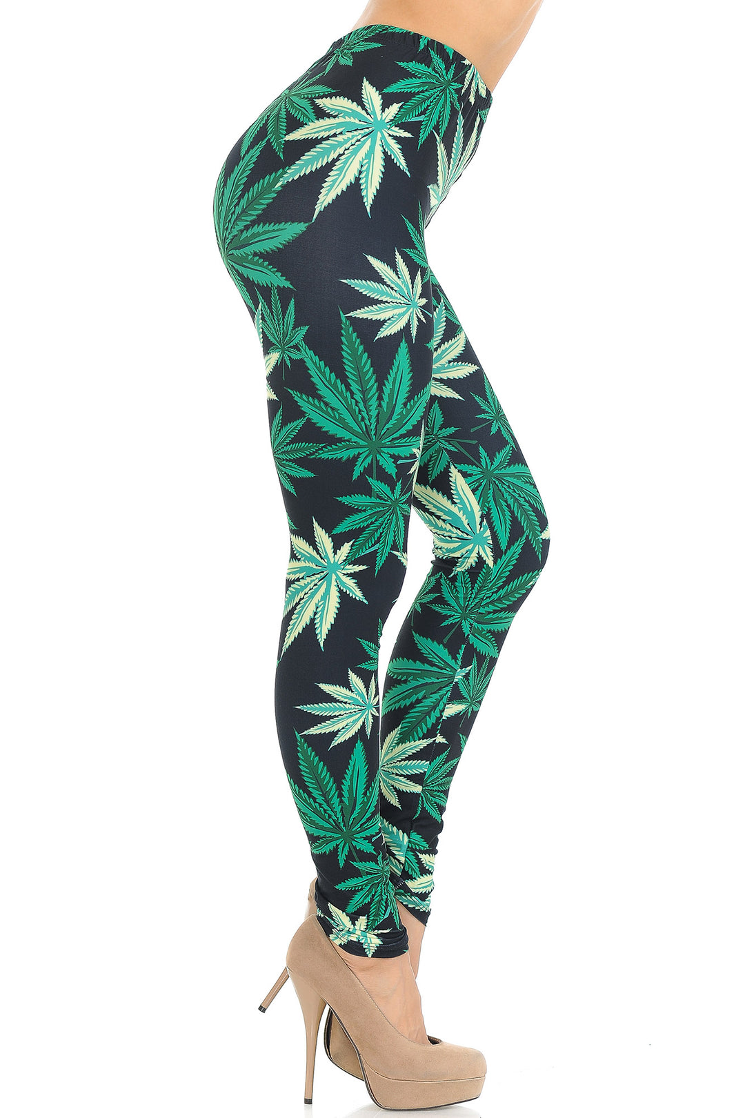 Creamy Soft Black Weed Extra Small Leggings - USA Fashionâ„¢ (XSmall One Size,Green)