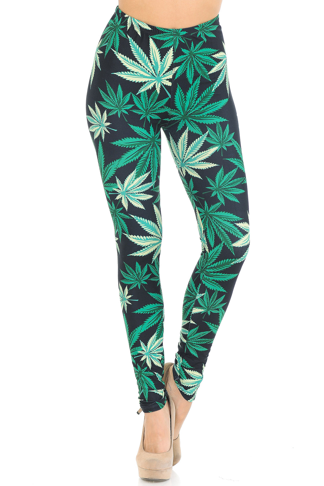 Creamy Soft Black Weed Extra Small Leggings - USA Fashionâ„¢ (XSmall One Size,Green)