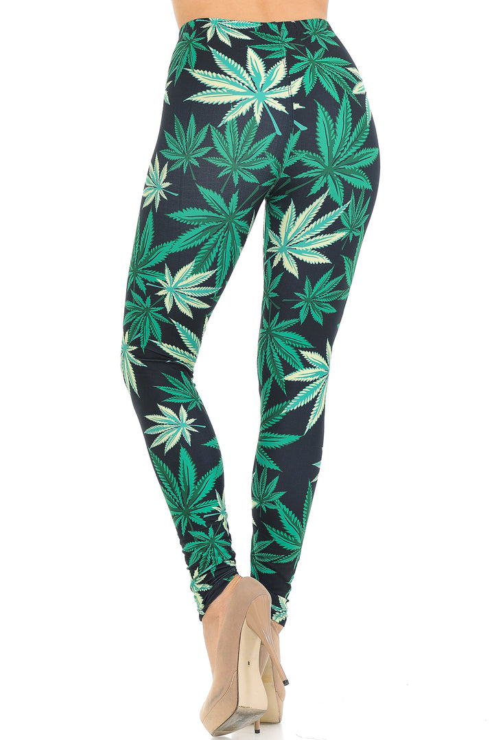 Creamy Soft Black Weed Extra Small Leggings - USA Fashionâ„¢ (XSmall One Size,Green)