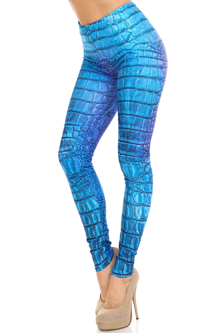 Creamy Soft Premium Women's Leggings Vibrant Blue Dragon Regular Size, High Rise, Stretchy & Comfortable Fit - by USA Fashion