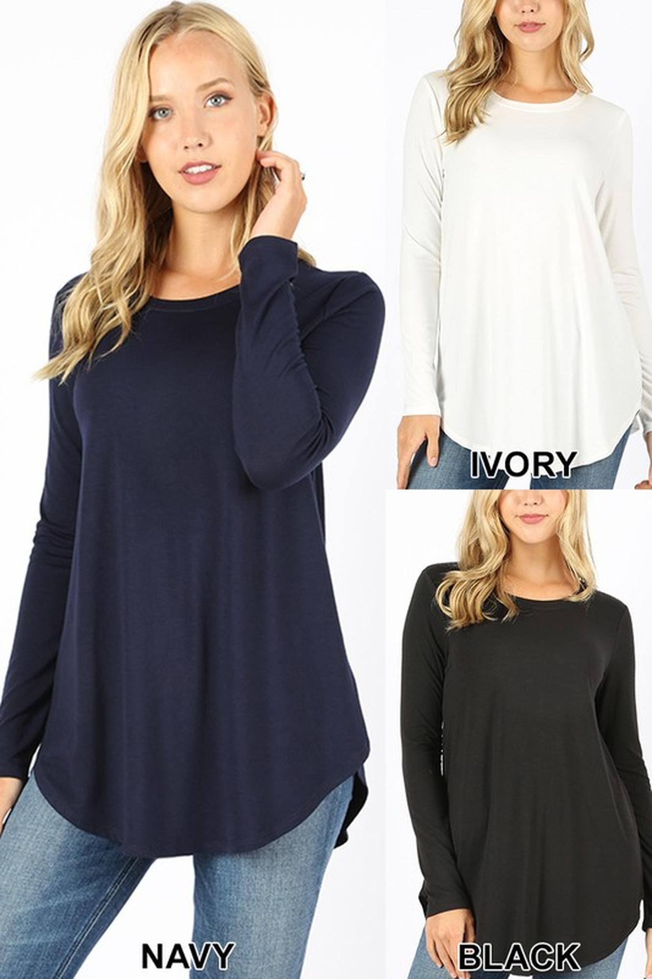 Premium Round Neck Round Hem Long Sleeve Plus Size Top