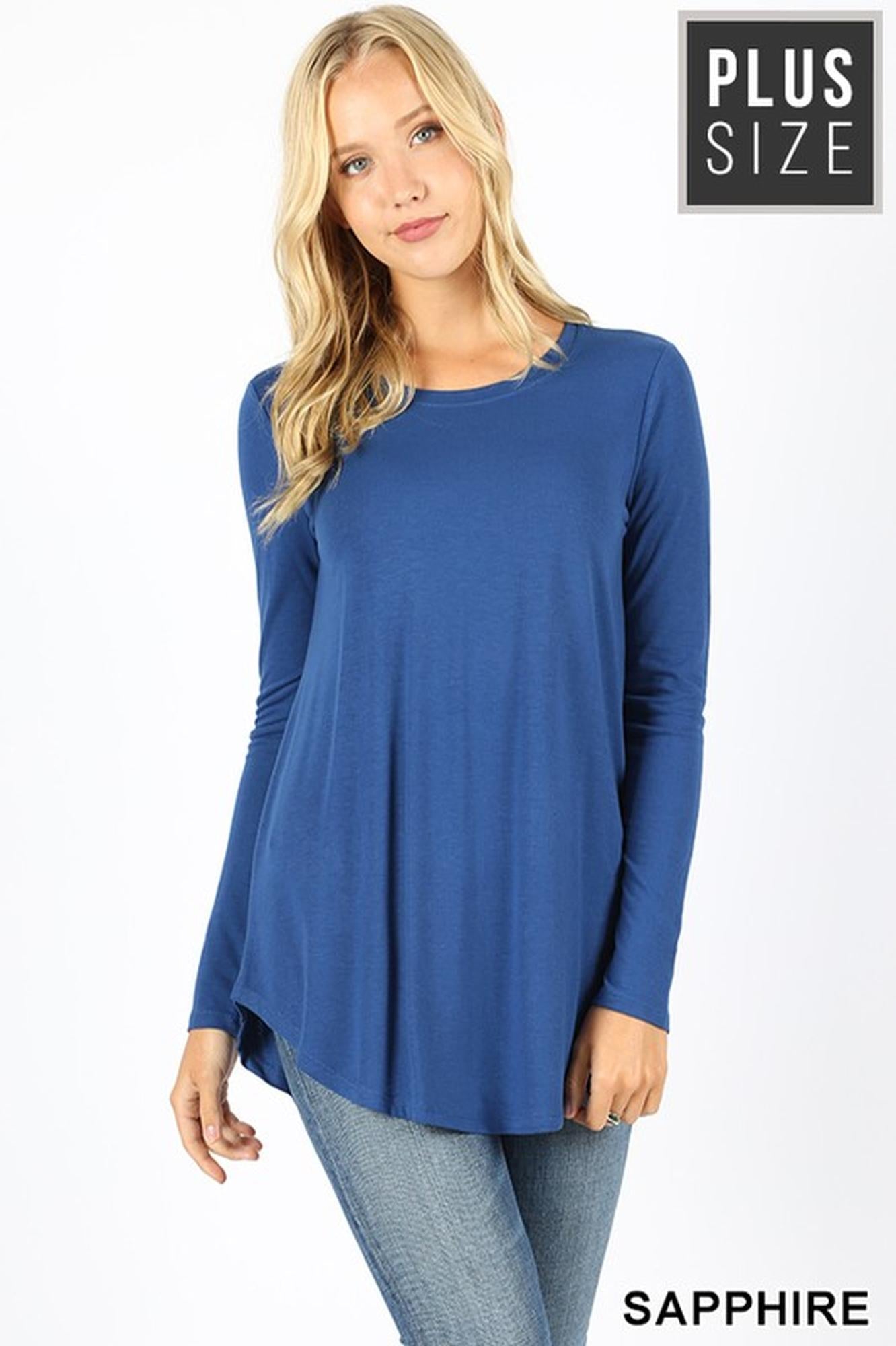 Premium Round Neck Round Hem Long Sleeve Plus Size Top