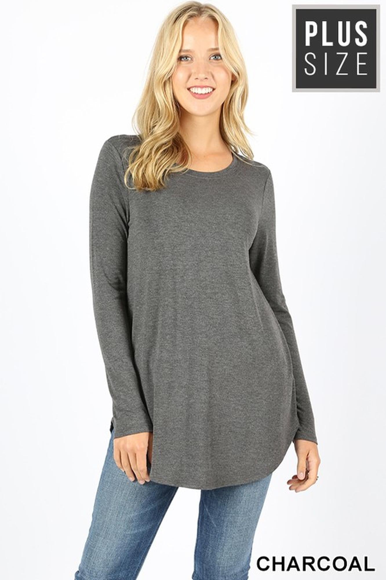 Premium Round Neck Round Hem Long Sleeve Plus Size Top